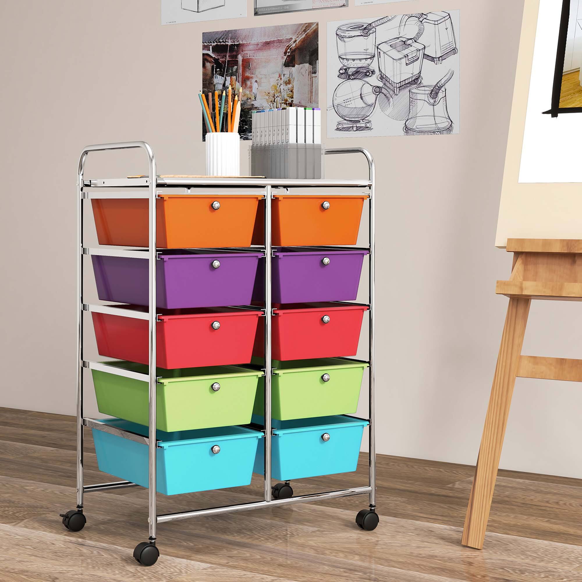 Alt View 9. Costway - 10 Drawer Storage Cart Utility Rolling Trolley Kitchen Office Organizer - Multicolor.