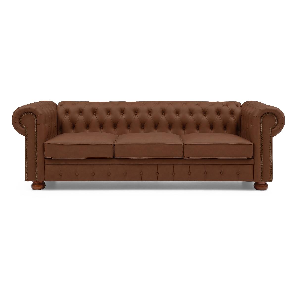 Alt View 6. Ropilly - Ropilly Brown Chesterfield Sofa Faux Leather Three Seat Living Room Couch - Brown.