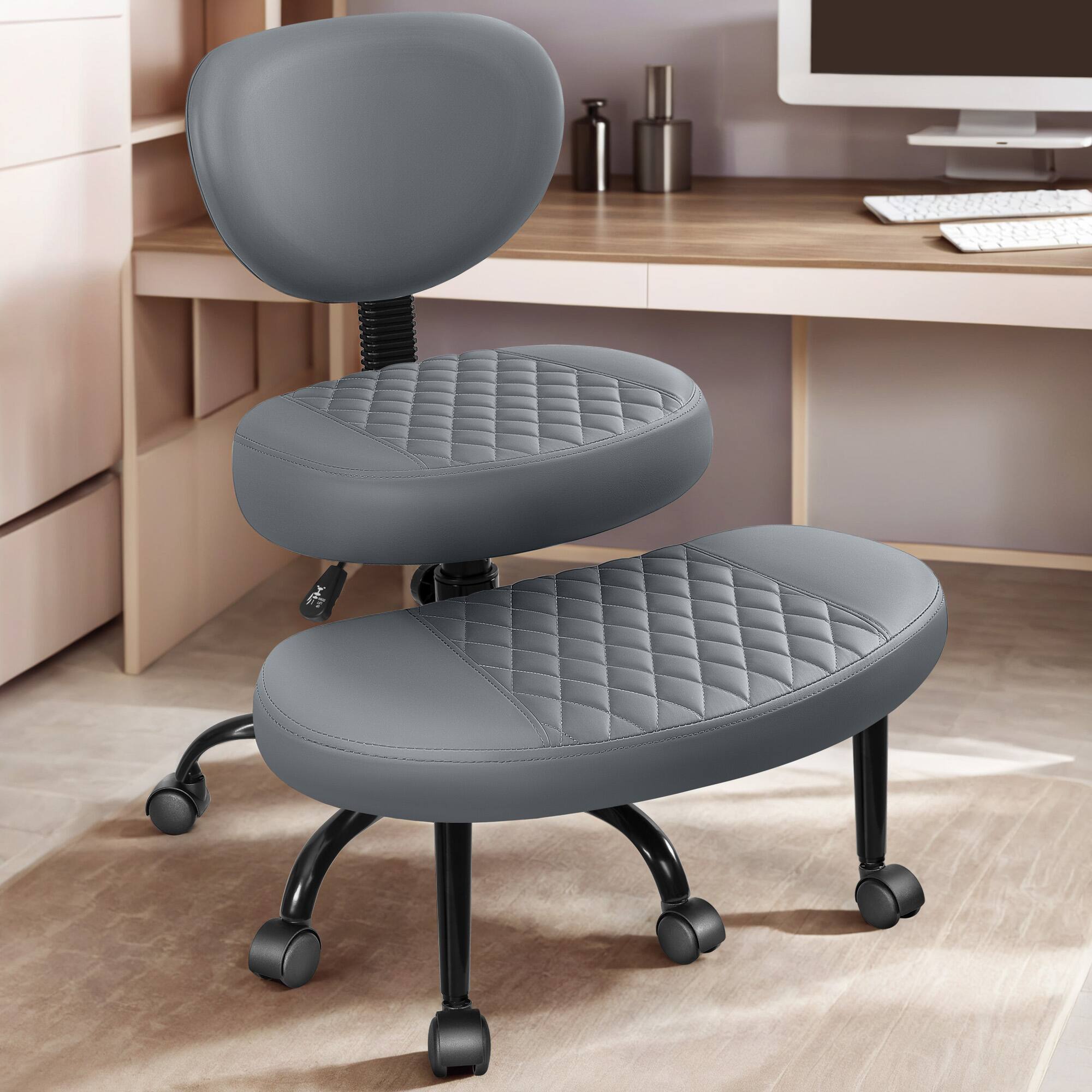 Brick Attic - Cross Legged Chair Ergonomic ADHD Office Chair Height Adjustable Yoga Chair with Lumbar Support Kneeling Chair Gray - Dark Gray