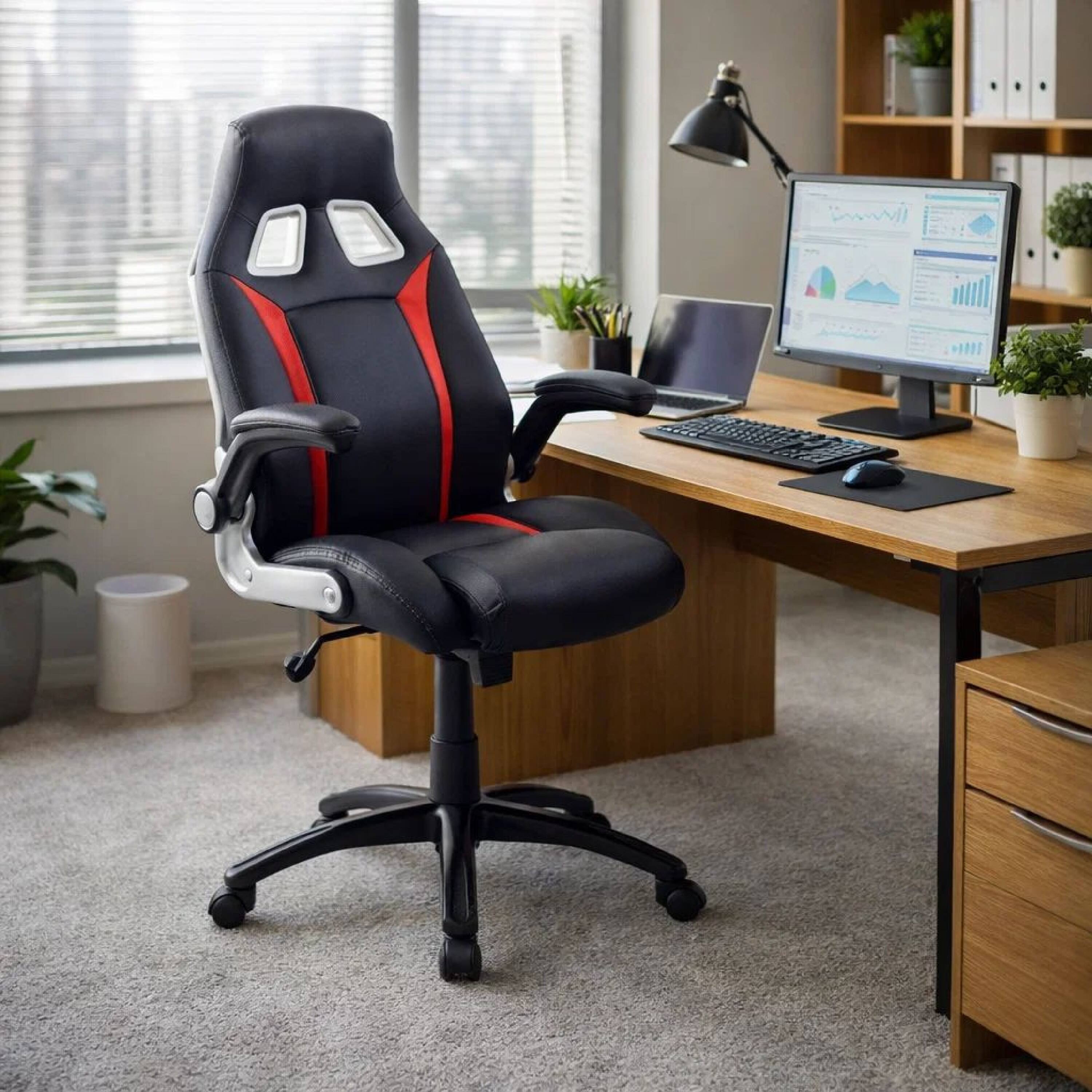 Alt View 5. Manhattan Lane - Leatherette Gaming Chair with Padded Armrests and Adjustable Height - Black.