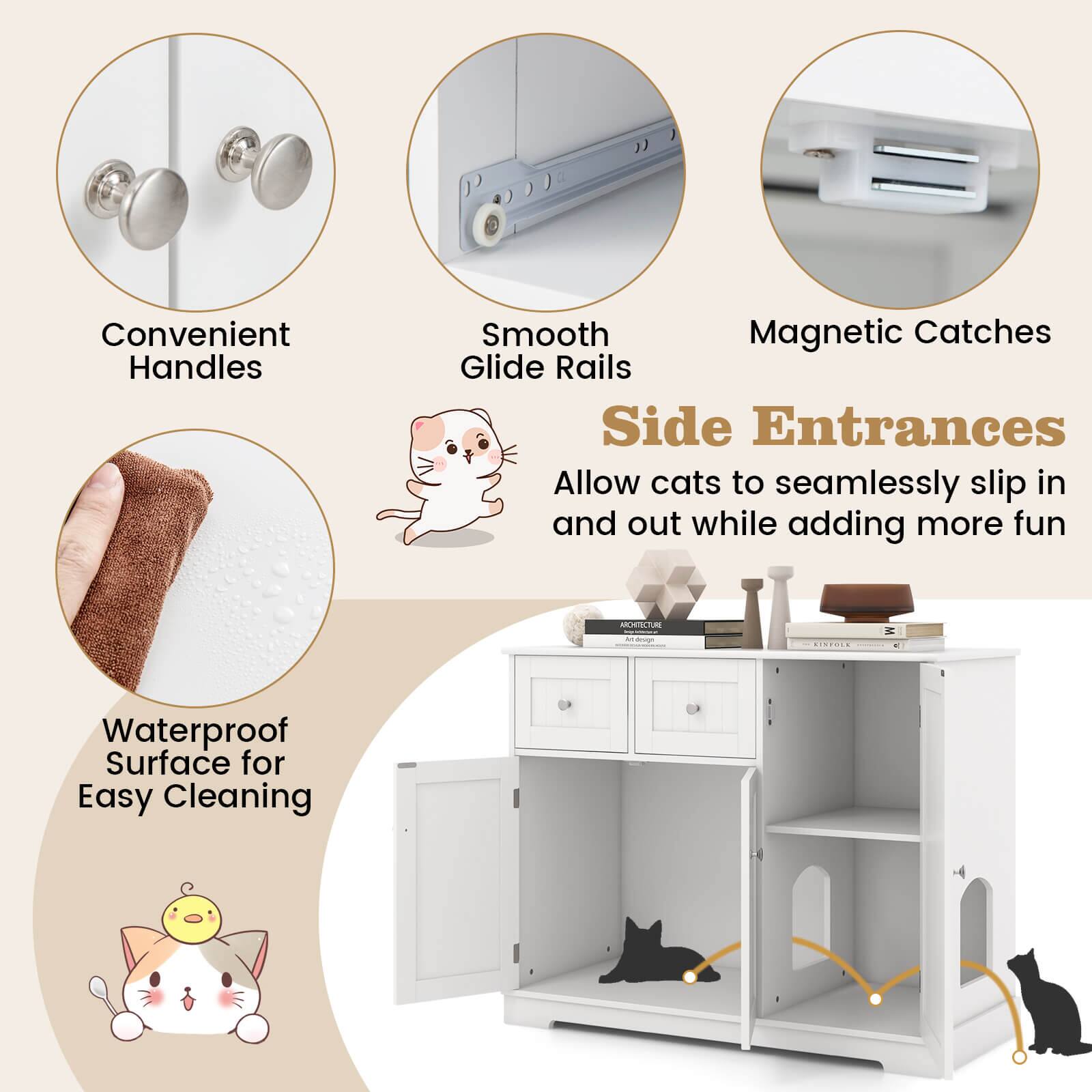 - Convenient Handles
- Smooth Glide Rails
- Magnetic Catches
- Side Entrances
  - Allow cats to seamlessly slip in and out while adding more fun
- Waterproof Surface for Easy Cleaning