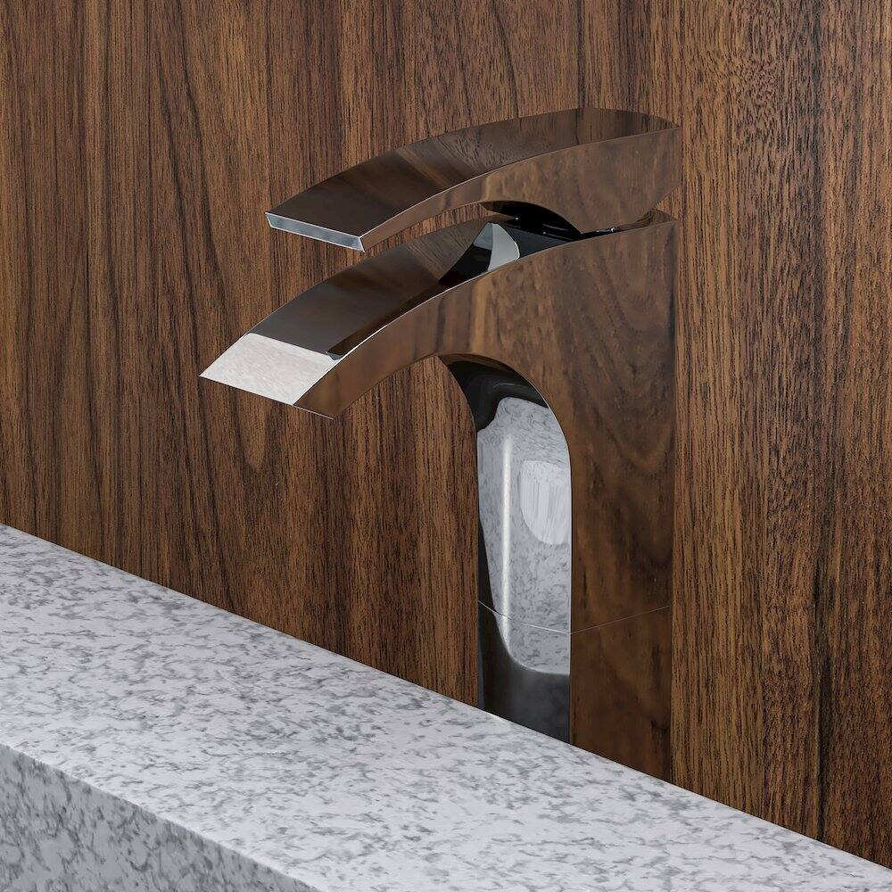 Back. Alfi - Tall Polished Chrome Single Lever Bathroom Faucet - Silver.