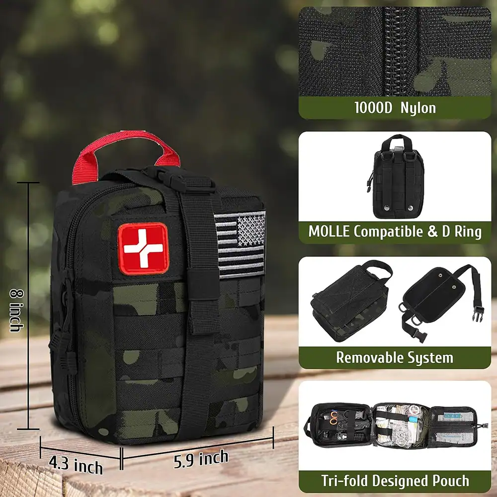 1000D Nylon MOLLE Compatible & D Ring 8 inch Removable System 4.3 inch 5.9 inch Tri-fold Designed Pouch