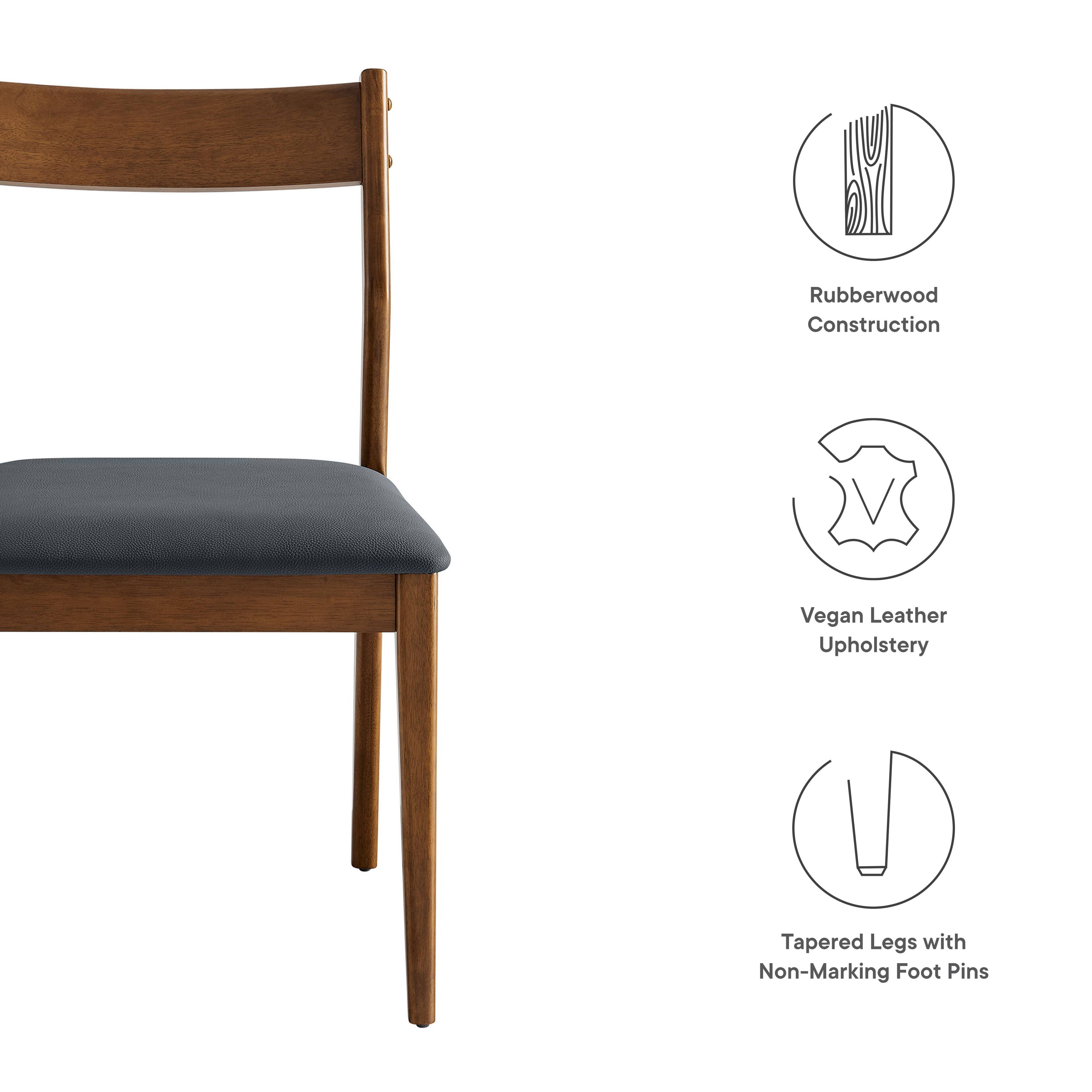 - Rubberwood Construction
- Vegan Leather Upholstery
- Tapered Legs with Non-Marking Foot Pins
