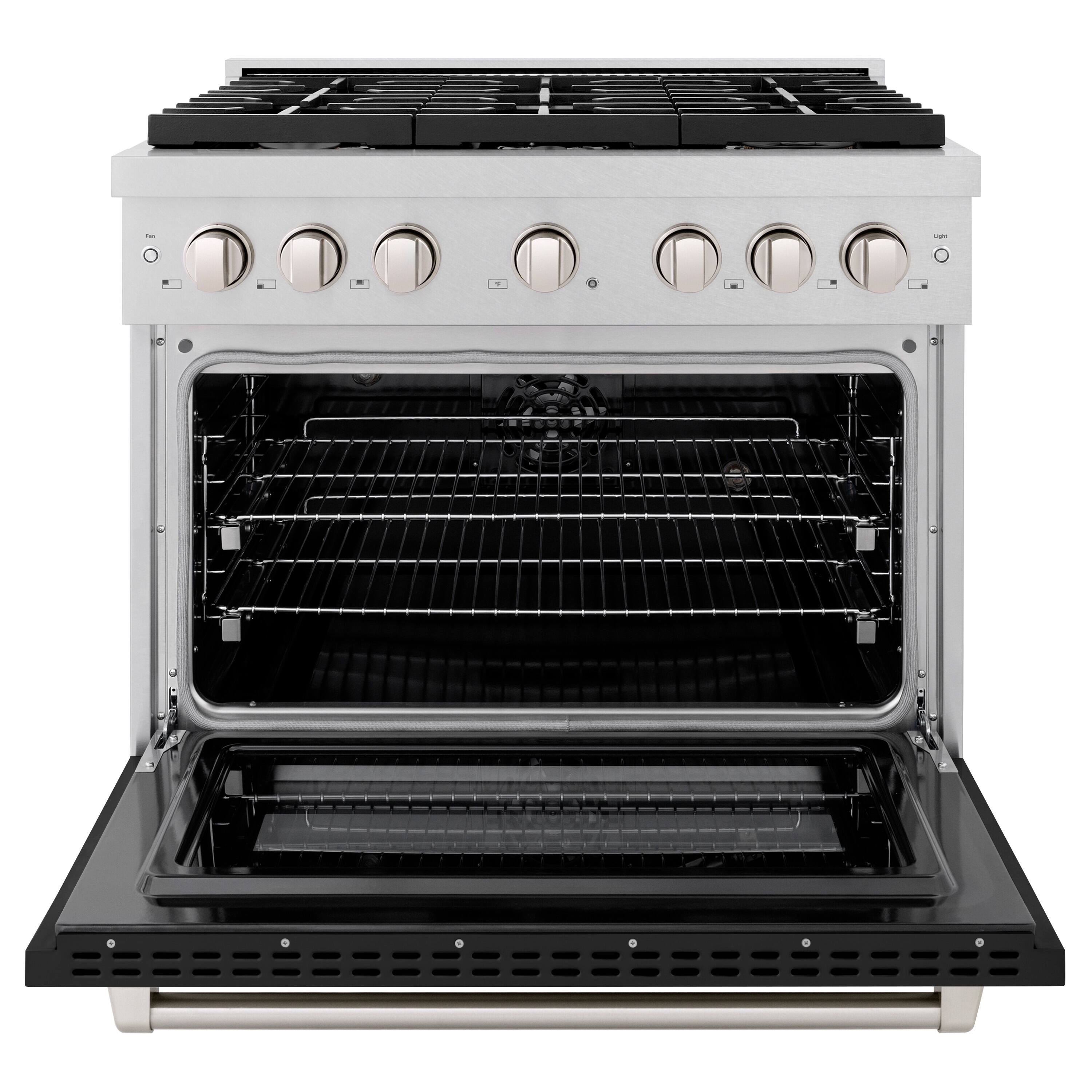 Angle. ZLINE - ZLINE 36 in. Paramount Dual Fuel Range with 6 Burner Cooktop (SDRS-BLM-36) - Satin Steel/White Matte.