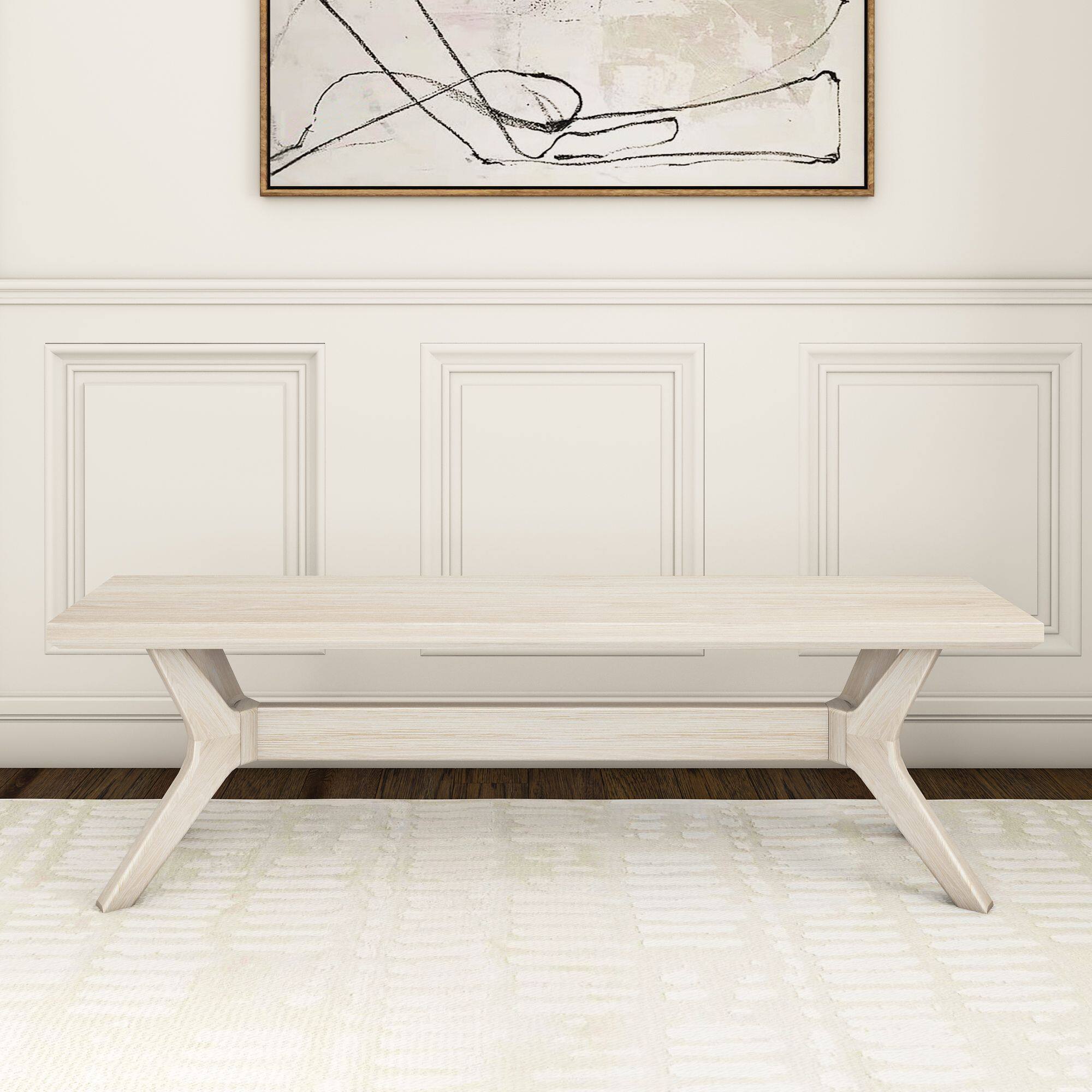 Alt View 1. Plank+Beam - Cross Leg Dining Room Bench (60in / 1520mm), White Sand Wirebrush - Beach White Wirebrush.