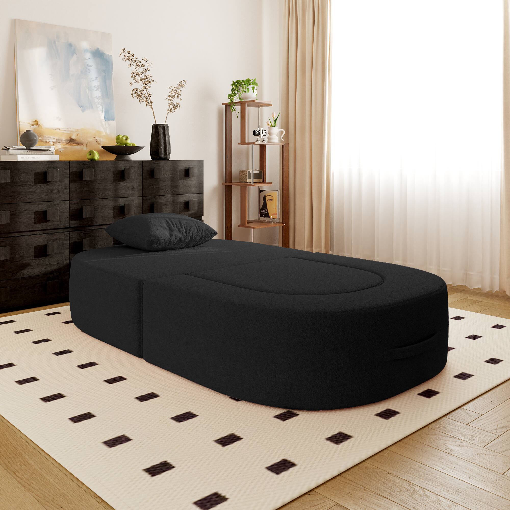 Alt View 4. Yardgrace - Boneless Sofa Chair Lounge Chair for Living Room, Modern Convertible Upholstered Sofa, Comfy Sherpa Leisure Couch - BLACK.