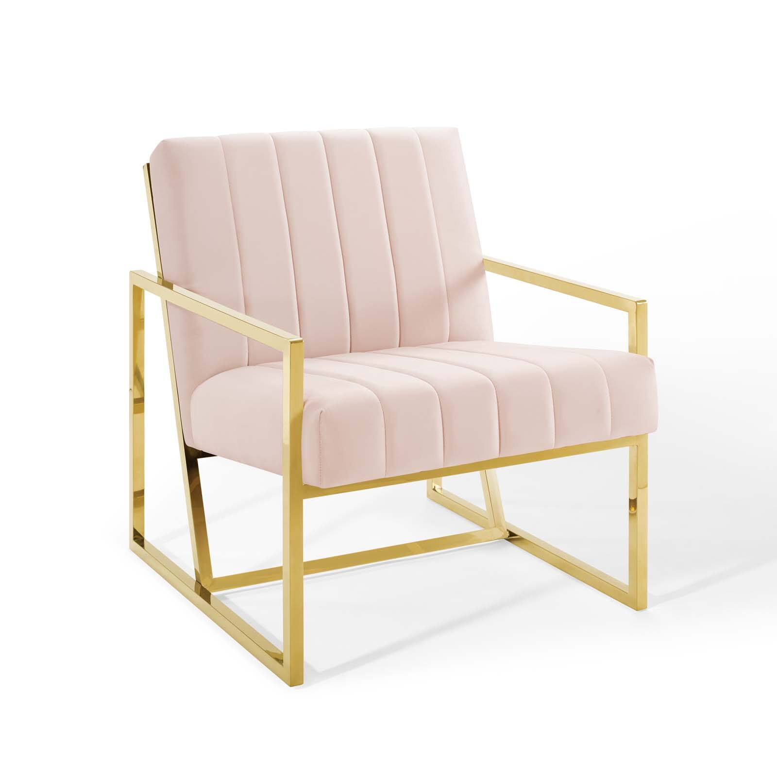 Angle. Modway - Inspire Channel Tufted Performance Velvet Armchair by Modway - Pink.