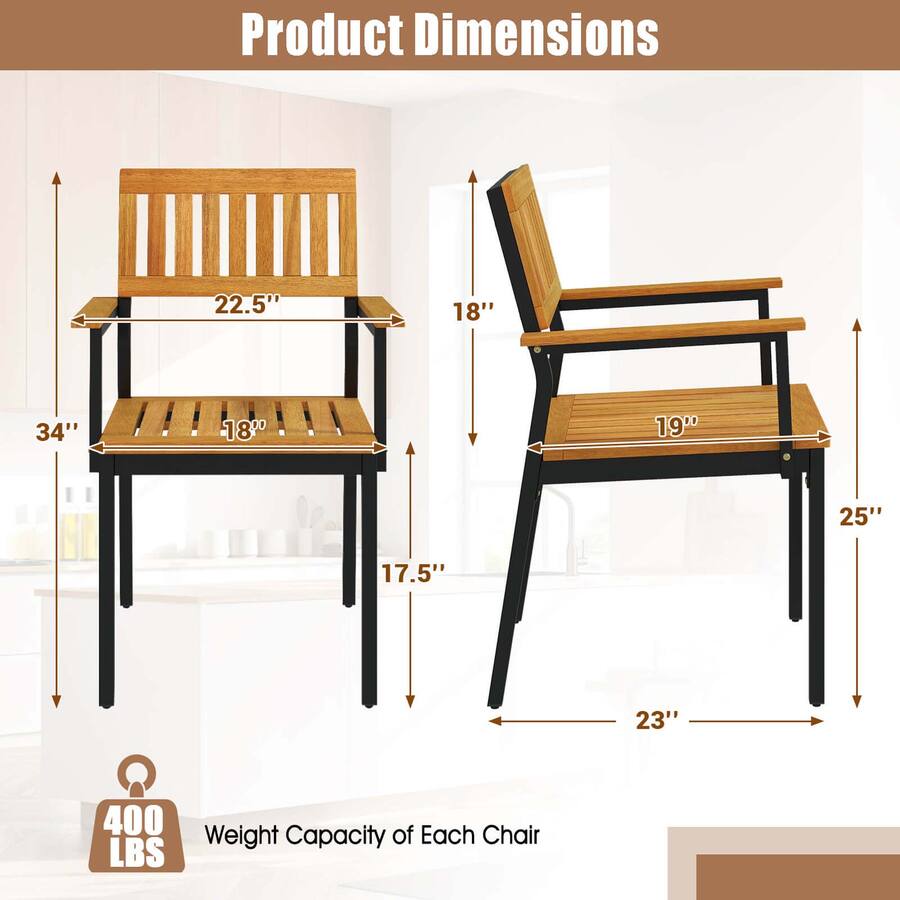 Slanted Backrest Costway Dining Chair Set of 4 with Acacia Wood Backrest Slanted Seat ...