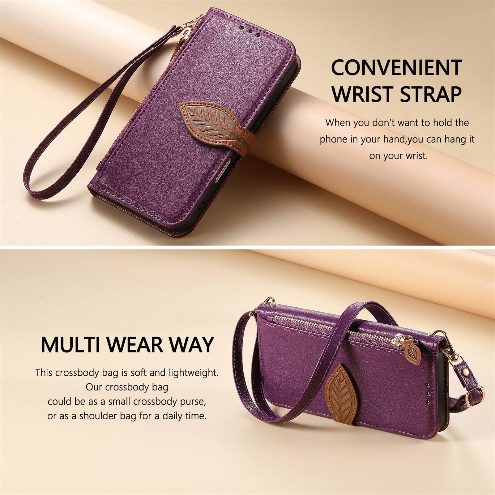 CONVENIENT WRIST STRAP  
When you don't want to hold the phone in your hand, you can hang it on your wrist.  

MULTI WEAR WAY  
This crossbody bag is soft and lightweight. Our crossbody bag could be as a small crossbody purse, or as a shoulder bag for a daily time.