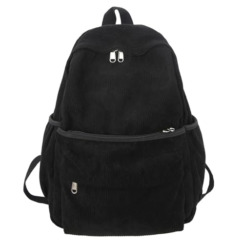 Live At Space - Aesthetic Backpack Cute Corduroy School Supplies Laptop Bag for Teens Women Students Solid Color(Green) - Black
