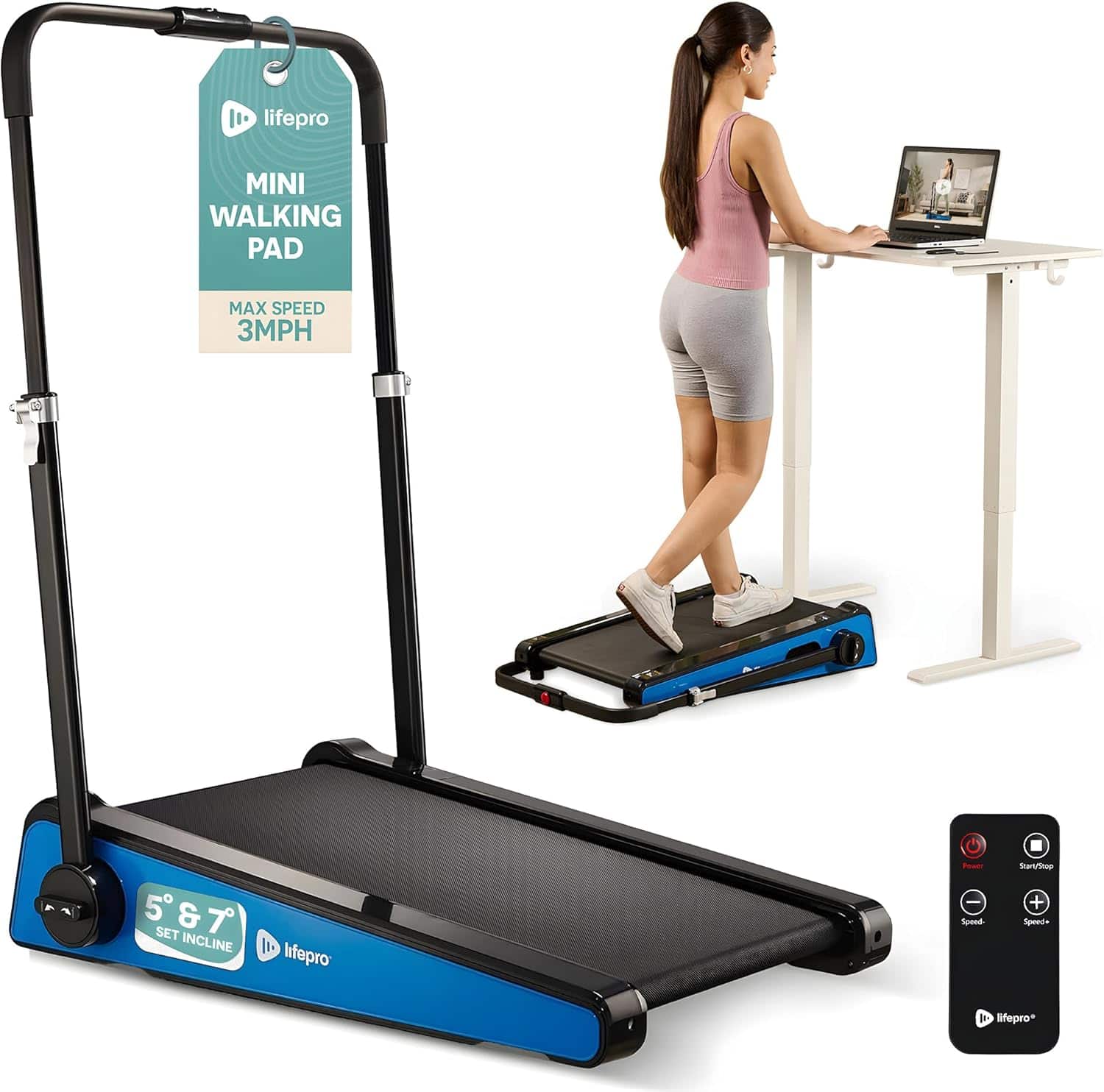 LifePro - 30in Mini Walking Pad – Portable Under Desk Treadmill for Home/Office, 3MPH Speed, 220lb Max Load - Blue price history on PriceWatchPro