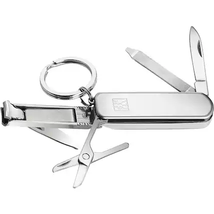 Front. ZWILLING - ZWILLING Manicure Pedicure Multi-Tool (key ring with nail scissors, nail clipper and nail file), Silver, 2.5 inch - Silver.