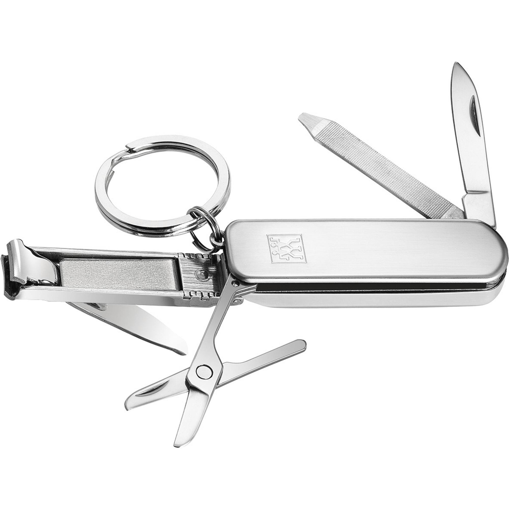 Front. ZWILLING - ZWILLING Manicure Pedicure Multi-Tool (key ring with nail scissors, nail clipper and nail file), Silver, 2.5 inch - Silver.