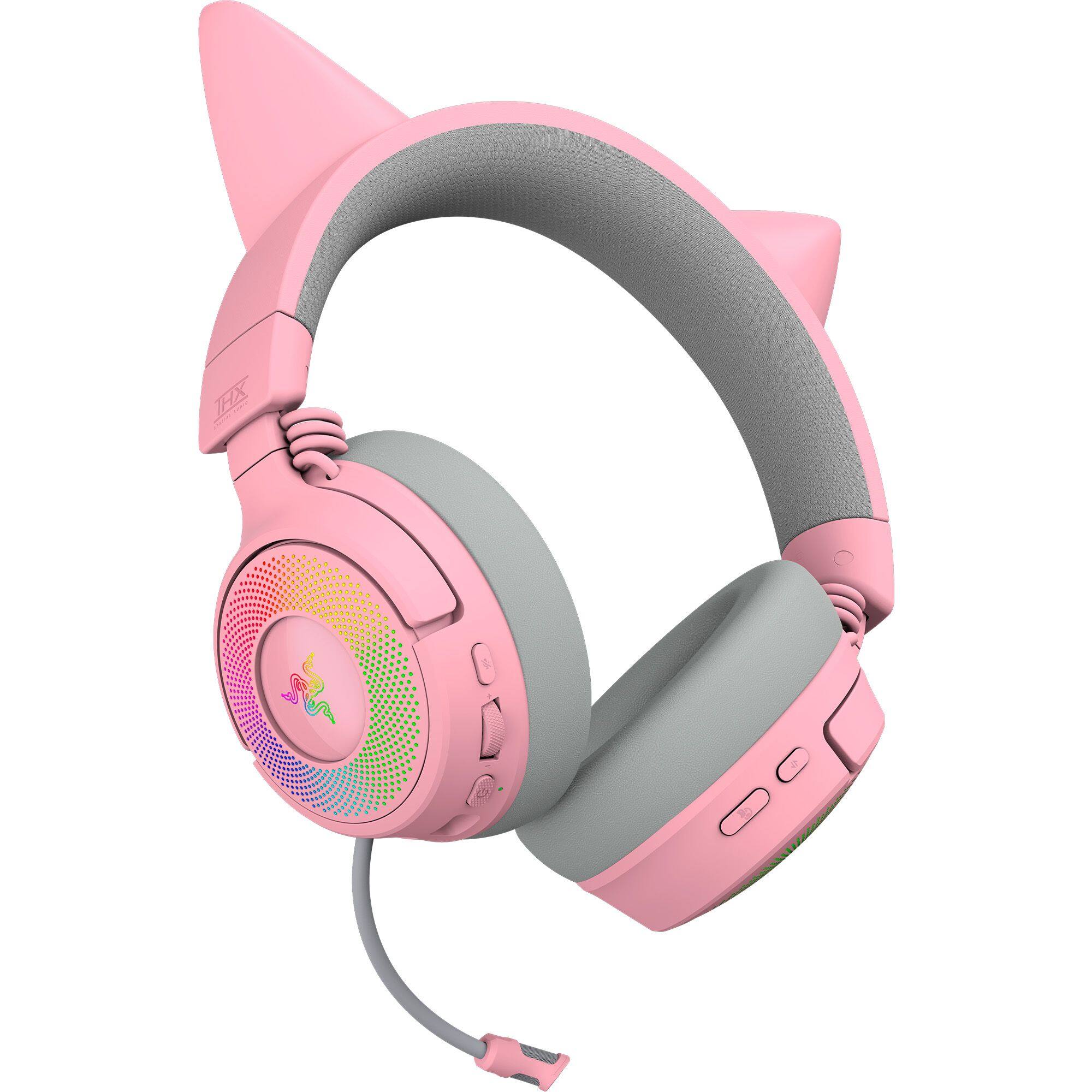 Alt View 4. Razer - Kraken Kitty V3 Pro Bluetooth Wireless Over-the-Ear Gaming Headset for PC, Mac, PlayStation, Nintendo Switch, Steam Deck - Quartz.