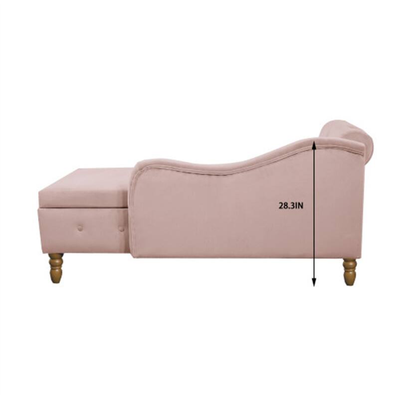 Alt View 1. HTUTWOO - Chaise Lounge Indoor - Velvet Lounge Chair with Storage & Pillow,Upholstered Rolled Arm Chaise Lounge for Sleeping - Pink.