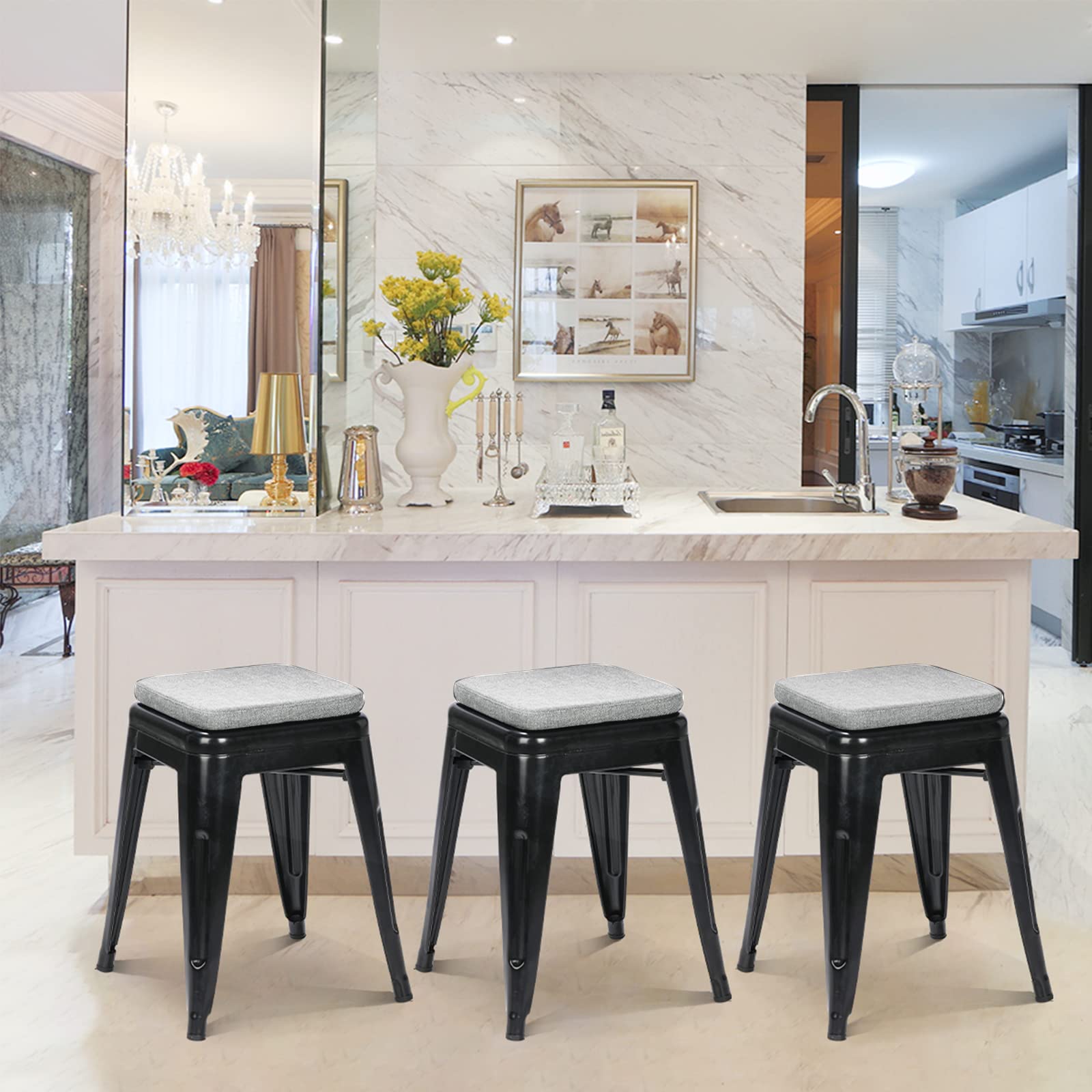 Back. JETRANSPORT - Friendly Woven Fabric Magnetic Bar Stool Cushions Set Of 4 Enhanced Anti-slip Breathable Small Chair - Black Square-1 Pcs.