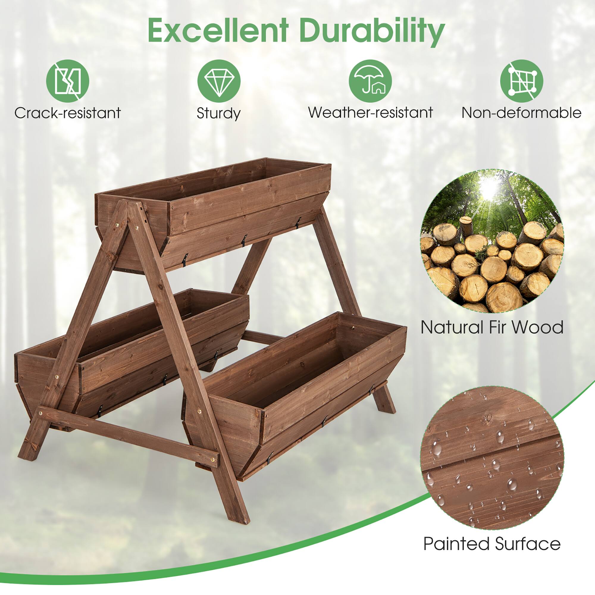 Excellent Durability

- Crack-resistant
- Sturdy
- Weather-resistant
- Non-deformable

Natural Fir Wood

Painted Surface