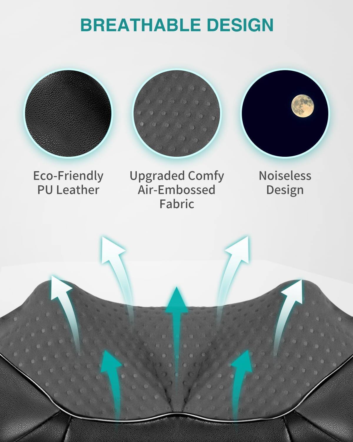 BREATHABLE DESIGN

Eco-Friendly PU Leather
Upgraded Comfy Air-Embossed Fabric
Noiseless Design