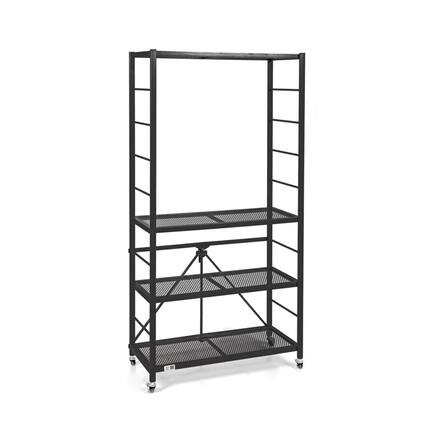 Front. Origami - Origami R2 Series Folding Steel Storage Rack with Adjustable Shelves, Black - Black.