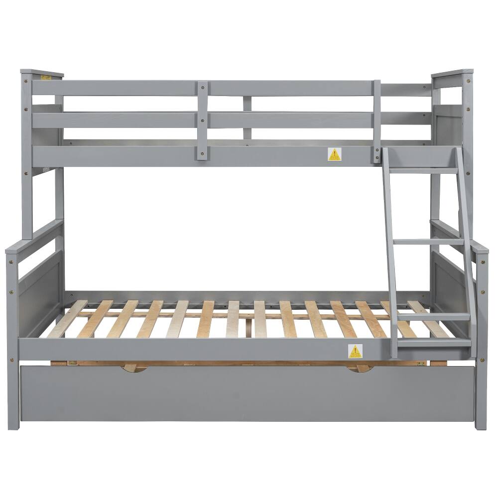 Alt View 10. Loheer - Loheer Twin Over Full Bunk Bed with Trundle, Gray Wooden Bunk Bed with Ladder and Guardrail - Gray.