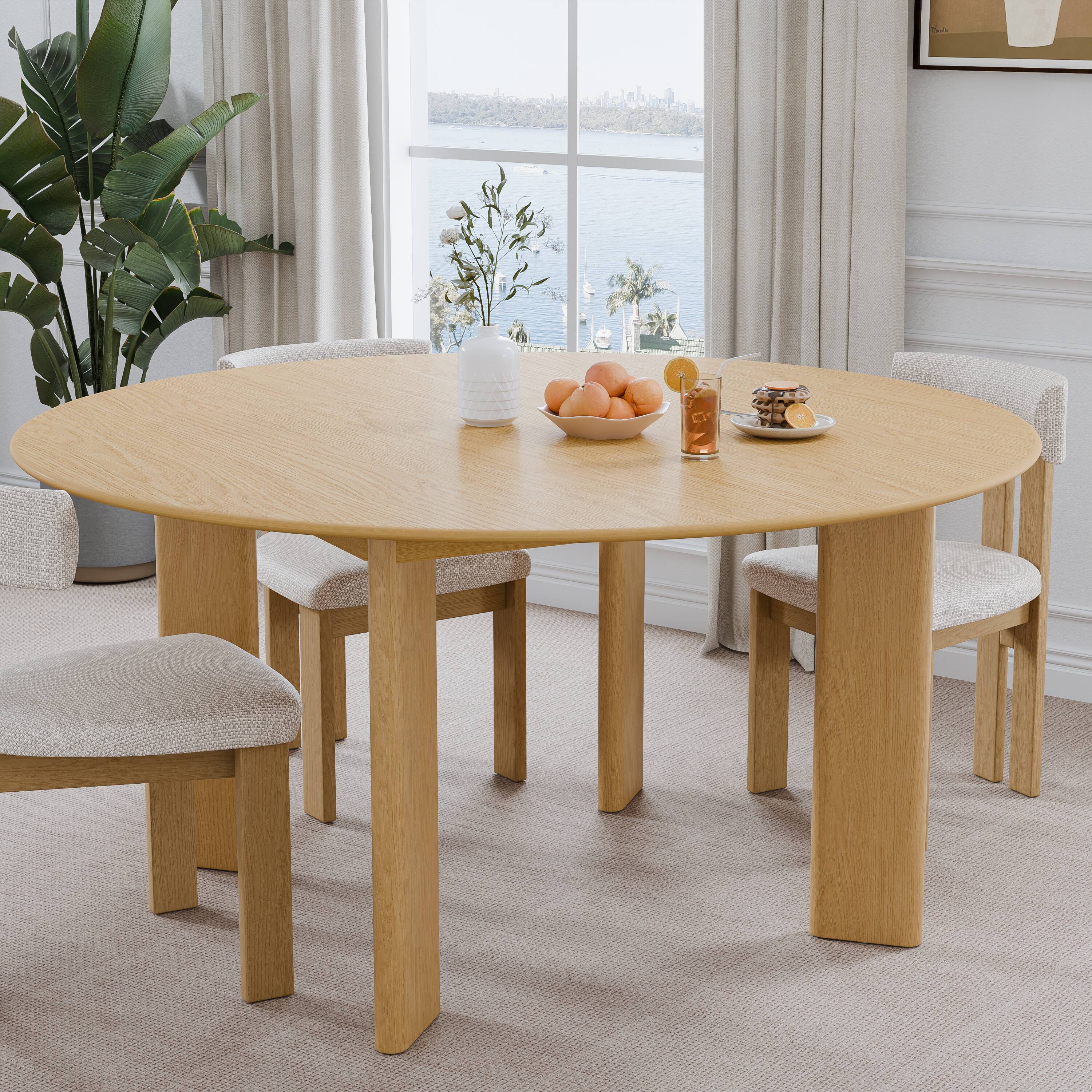 Alt View 1. Lirago - 59in. Tapered Leg Round Natural Dining Table Solid Wood Timeless Style,Seats 10 People - Beige.