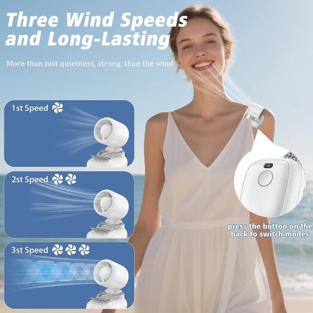 Three Wind Speeds and Long-Lasting  
More than just quietness, strong than the wind  

1st Speed  
2nd Speed  
3rd Speed  

press the button on the back to switch modes