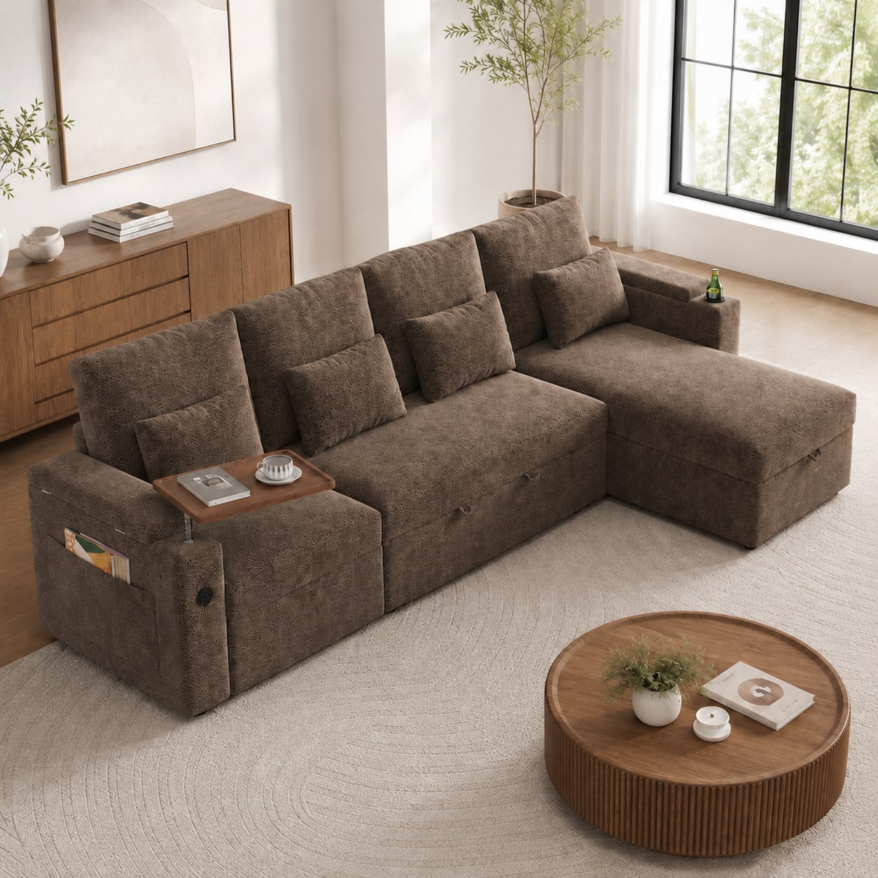 "Anysun - 108"" 3-in-1 Foldable Sofa Bed with Storage Compartment – Left Seat with Table Board & USB Port, Dual Armrest Storage - Khaki" price history on PriceWatchPro