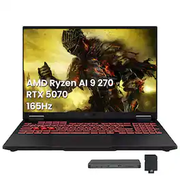 ASUS - TUF A16 16" WUXGA Gaming Laptop,AMD Ryzen AI 9 270,GeForce RTX 5070,32GB DDR5,2TB SSD+1TB Dock Set,Win 11 Pro - Gray
