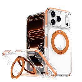 Dteck - Mag Safe Crystal Clear Case for Apple iPhone 17 Pro Max,Shockproof Heavy Duty Cover with Foldable Metal Stand - Orange