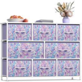 Sorbus - 8 Drawers Wide Dresser - Organizer Unit with Steel Frame, Wood Top, and Handle, and Fabric Bins - Tie dye purple