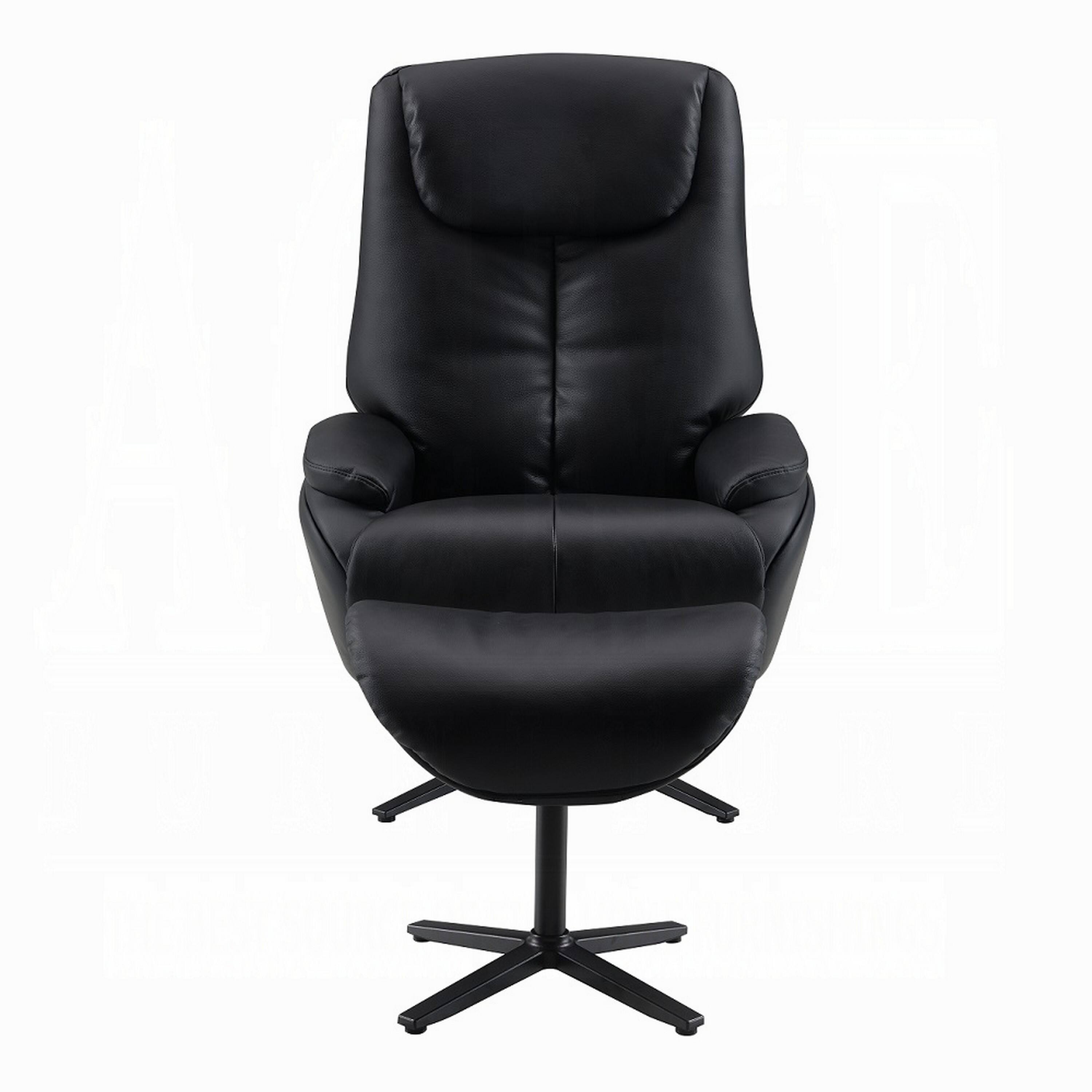 Alt View 1. Manhattan Lane - Nita Swivel Accent Chair with Ottoman, Plush Black Top Grain Leather - Black.