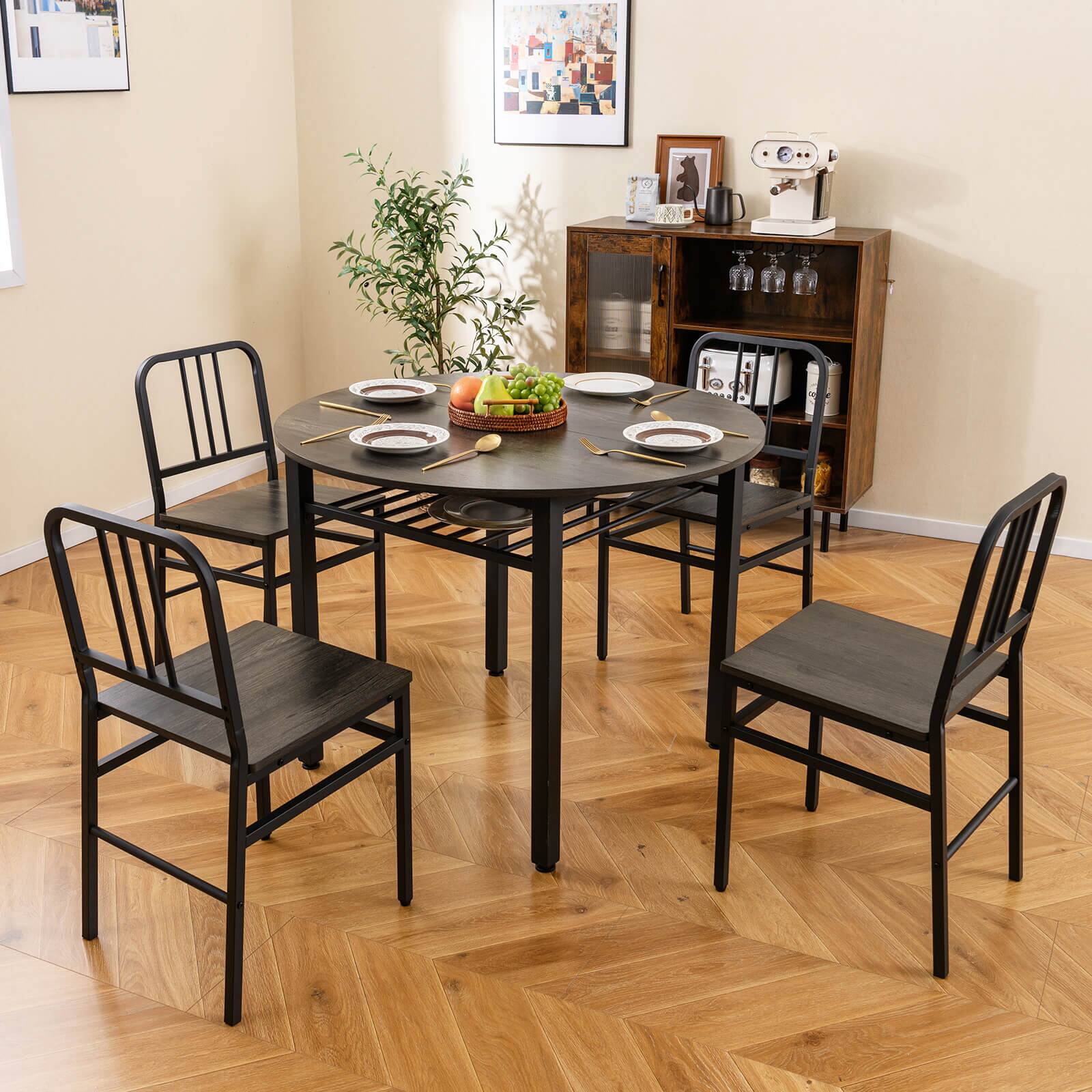 Alt View 5. Costway - Costway 5-Piece Round Dining Table Set, Space-saving Dinette Table Set with Storage Shelf - Gray,Black.