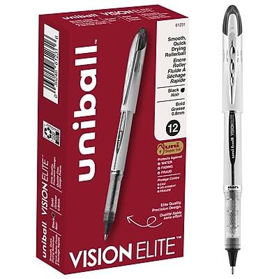 Uniball Vision Elite
61231
Smooth, Quick Drying Rollerball
Roller Fluide Rapide
Black / Noir
Bold / Gras
0.8mm
12 pens
Protects Against Water, Fading, and Fraud
Vision Elite Design
Precision
Einklare Qualität / Qualité Supérieure