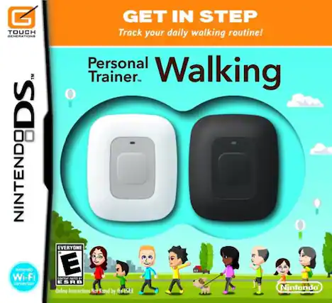 **Touch Generations™**
**NINTENDO DS**
**GET IN STEP**
Track your daily walking routine!
**Personal Trainer: Walking**
**Nintendo Wi-Fi Connection**
**EVERYONE**
E
Rated by the ESRB
Online Interactions Not Rated by the ESRB
**Nintendo** - E (Everyone)