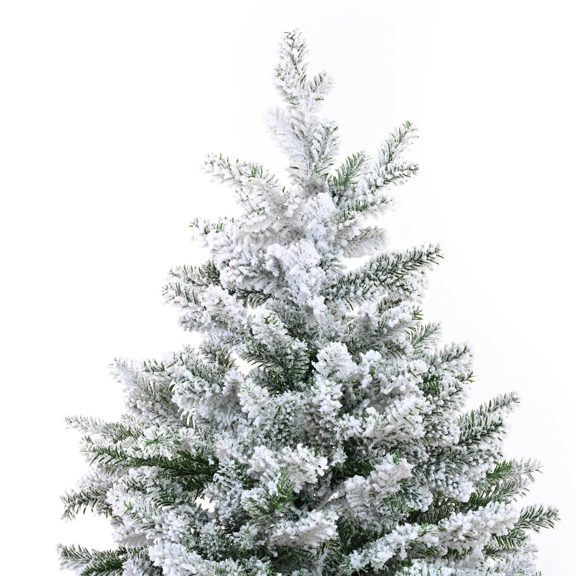 Alt View 3. Ecooso - Premium 7FT Snow Flocked Hinged Artificial Christmas Fake Spruce with Fluffy Branch White Snow Tips and Metal Stand - White.