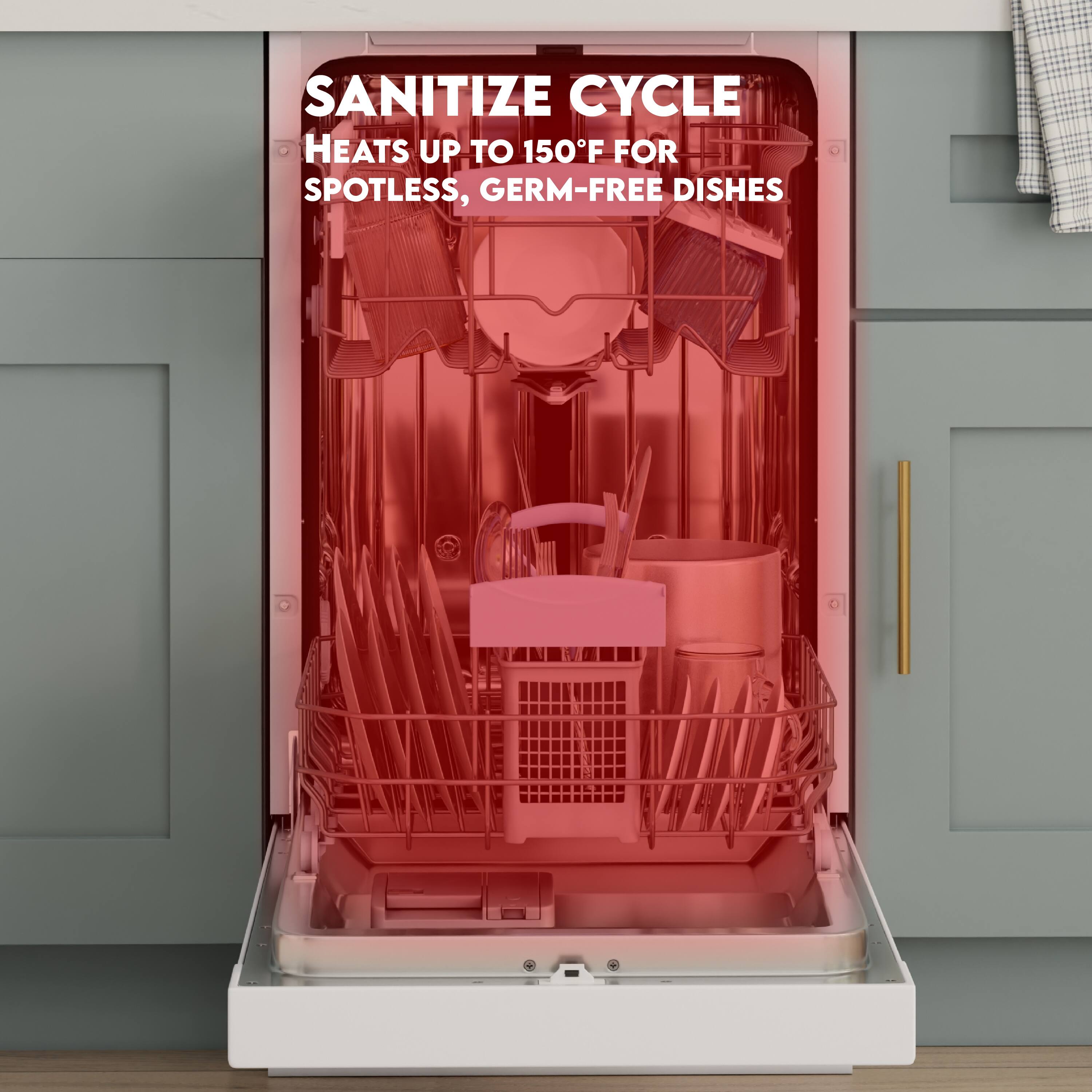 SANITIZE CYCLE  
HEATS UP TO 150°F FOR SPOTLESS, GERM-FREE DISHES
