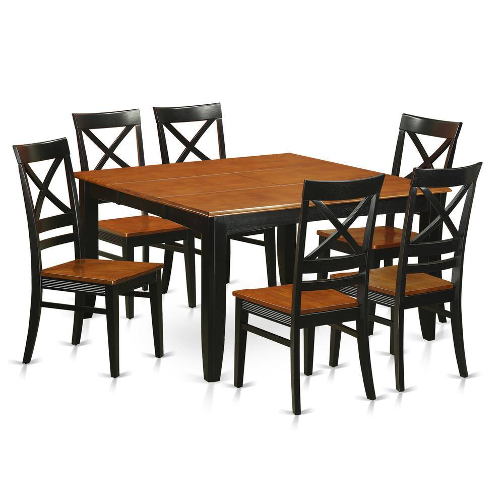 Front. East West Furniture - 7 PC Dining room set-Dining Table with 6 Wooden Dining Chairs - Black & Cherry.