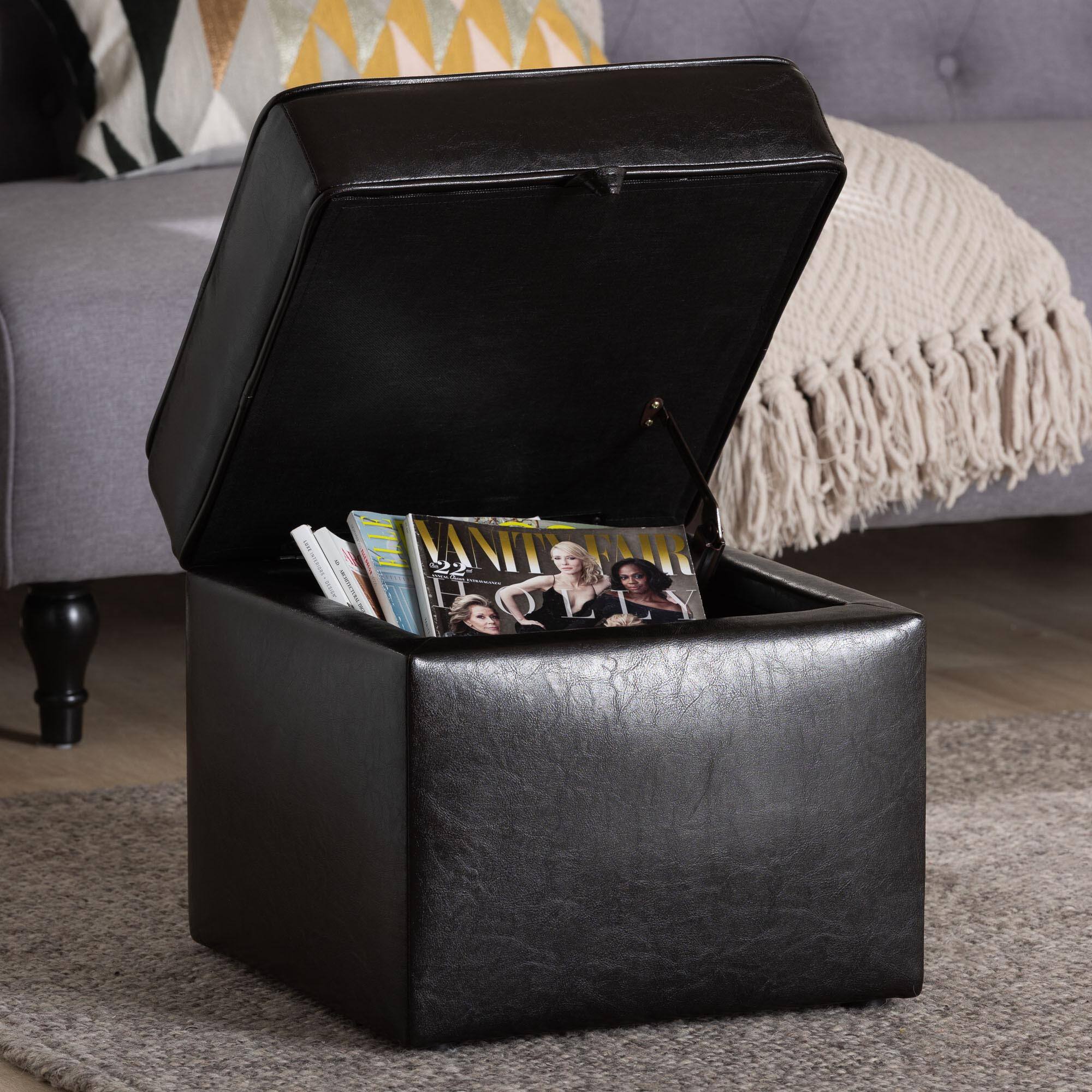 Alt View 5. Baxton Studio - Sydney Brown Modern Ottoman - Storage Ottoman - Dark Brown.