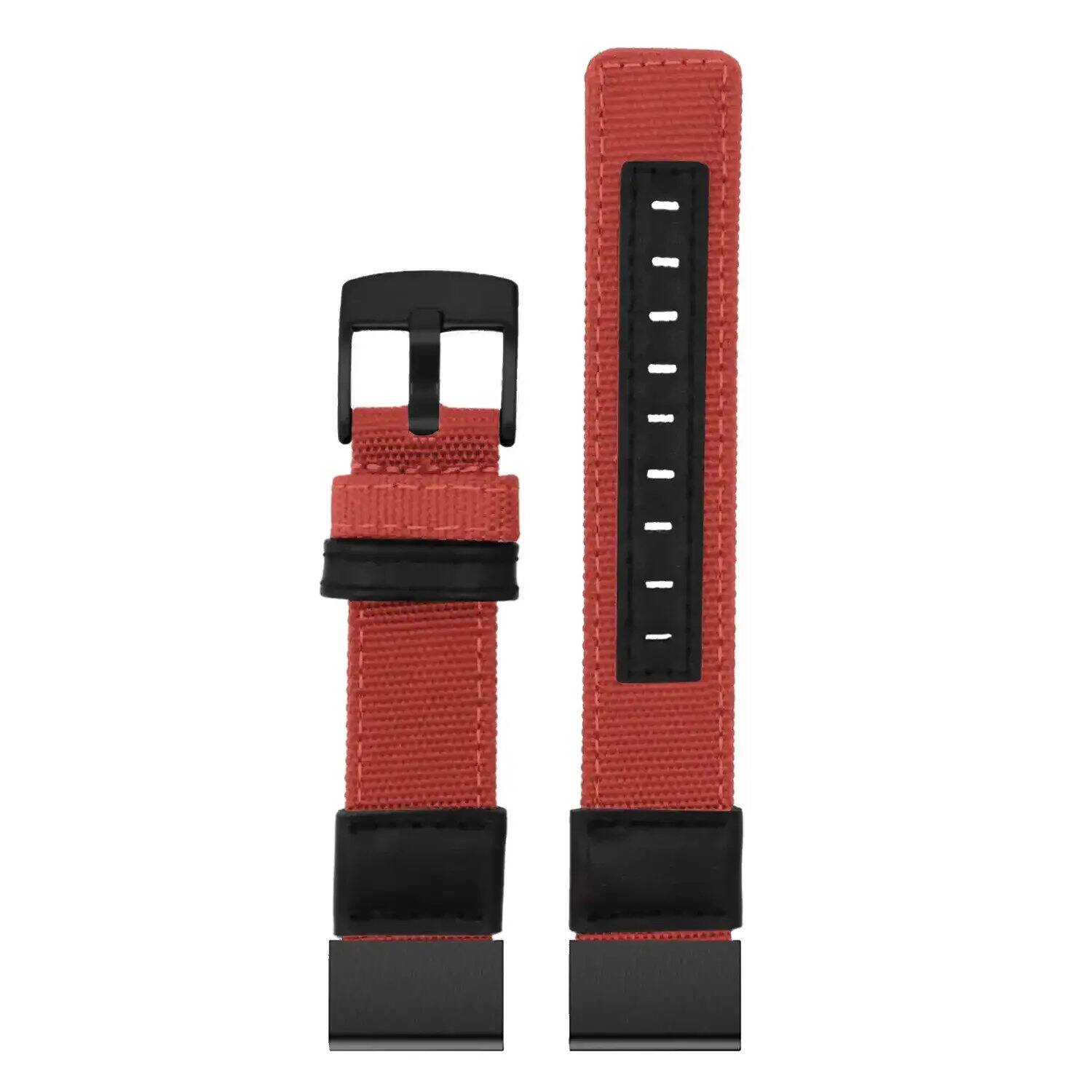 Left. StrapsCo - Rugged Canvas Band QuickFit 26 Watch Strap For Garmin D2 Mach 2 – 51mm - Canyon.