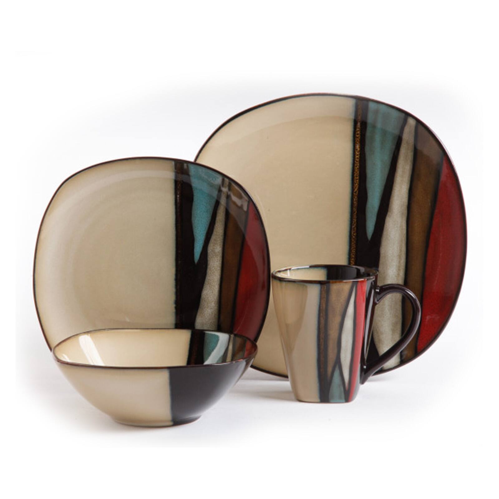 Gibson - Elite Althea 16-Piece Stoneware Dinnerware Set - Red