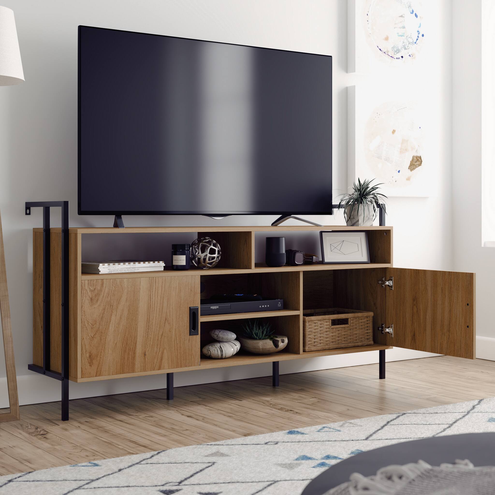 Angle. Sauder - New Hyde Entertainment Credenza - Serene Walnut.