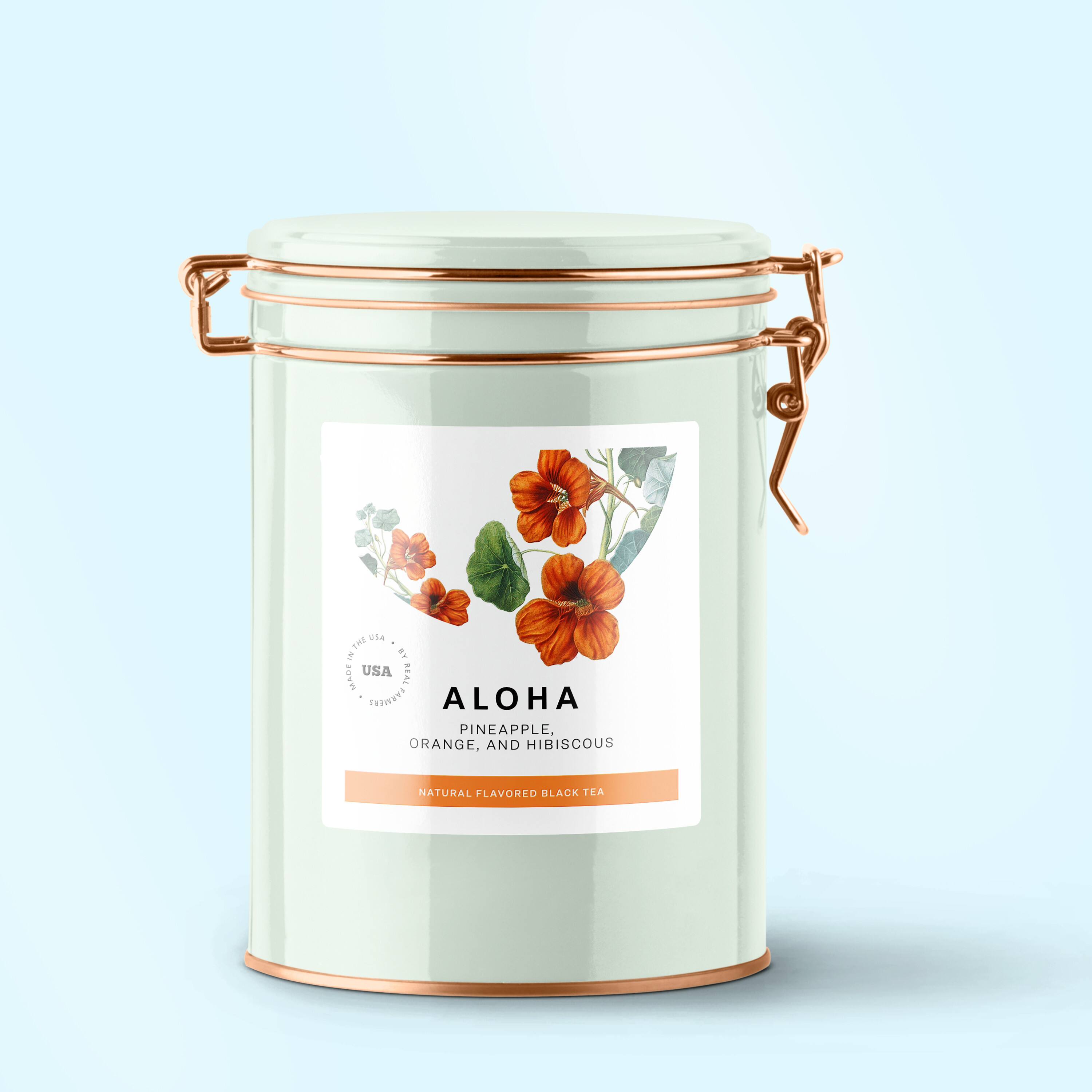 Use E e  Mhz USA REAL SRmUTi ALOHA PINEAPPLE ORANGE, AND HIBISCUS NATURAL FLAVORED BLACK TEA