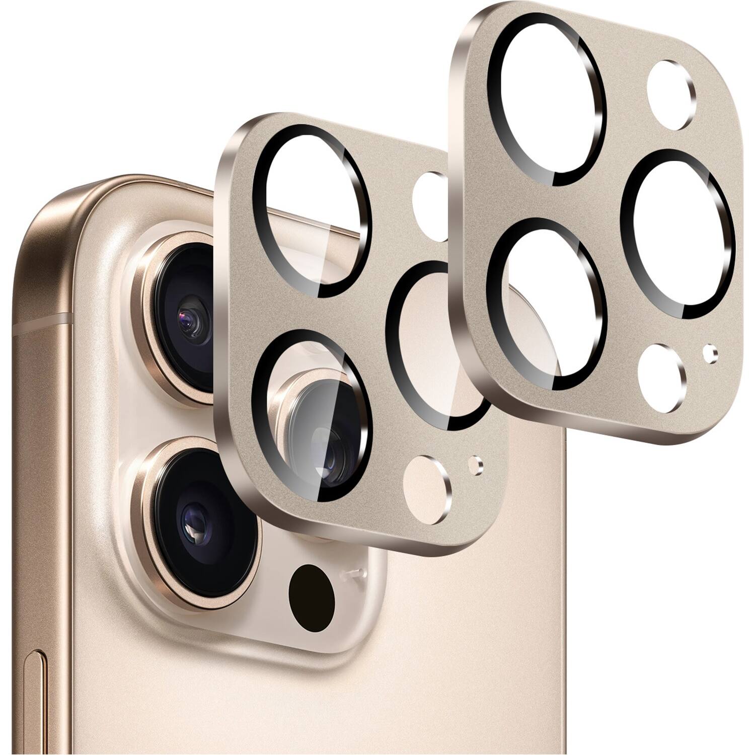 SaharaCase - Ultra-Strong Camera Lens Protector for Apple iPhone 16 Pro and 16 Pro Max (2-Pack) - Desert Titanium