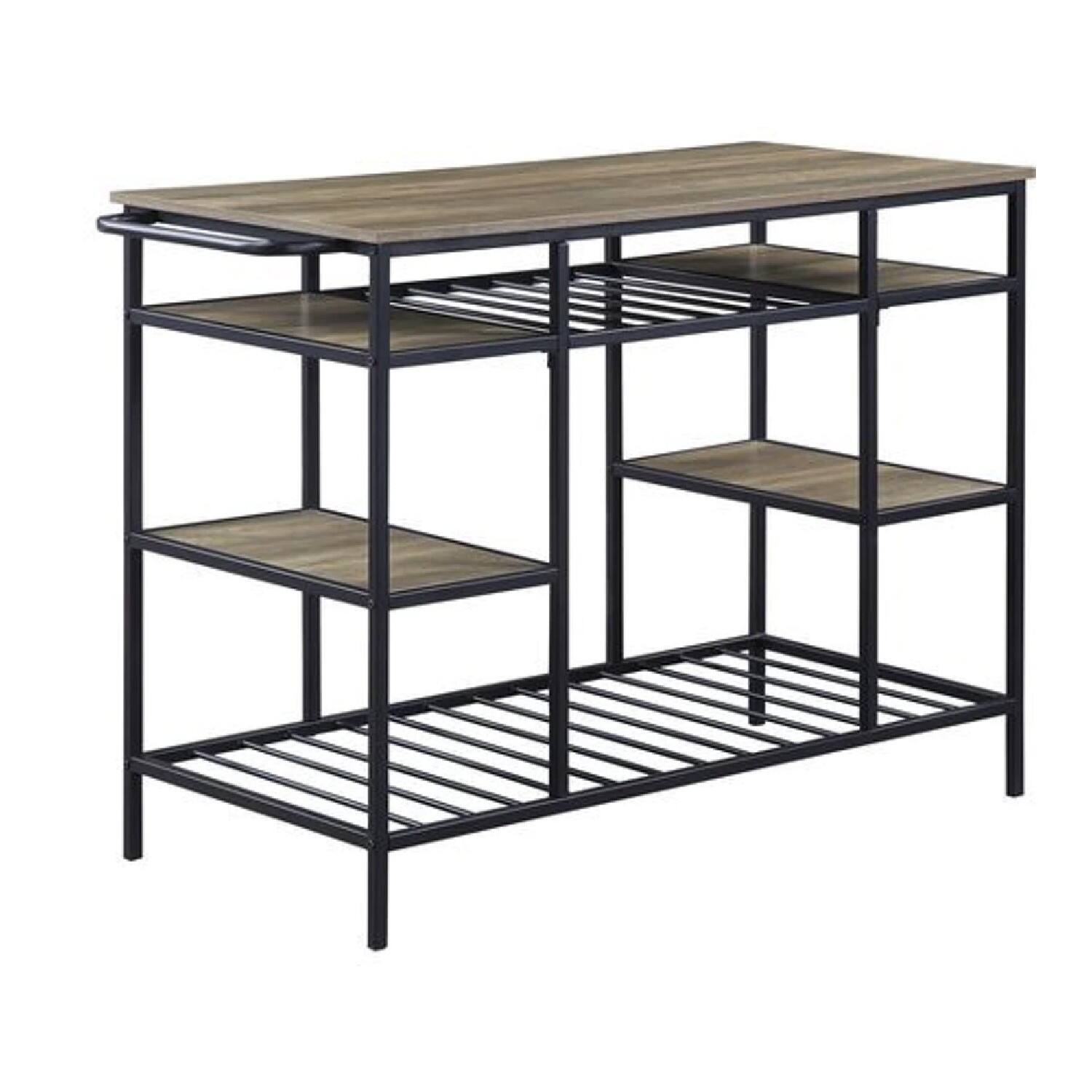 Front. Manhattan Lane - Kitchen Island with Slatted and Bottom Shelves - Brown.