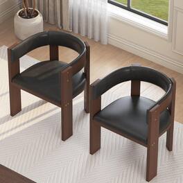 Acekool - Modern Dining Chairs Set of 2, PU Leather Upholstered, Curved Backrest & Rubber Wood Frame - Black