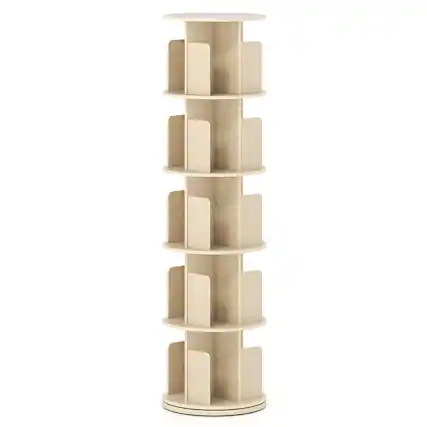 Front. Costway - Costway 1 PCS 5-Tier Rotating Bookshelf 360° Display Rack with Dividers & Anti-falling Baffles - Natural.