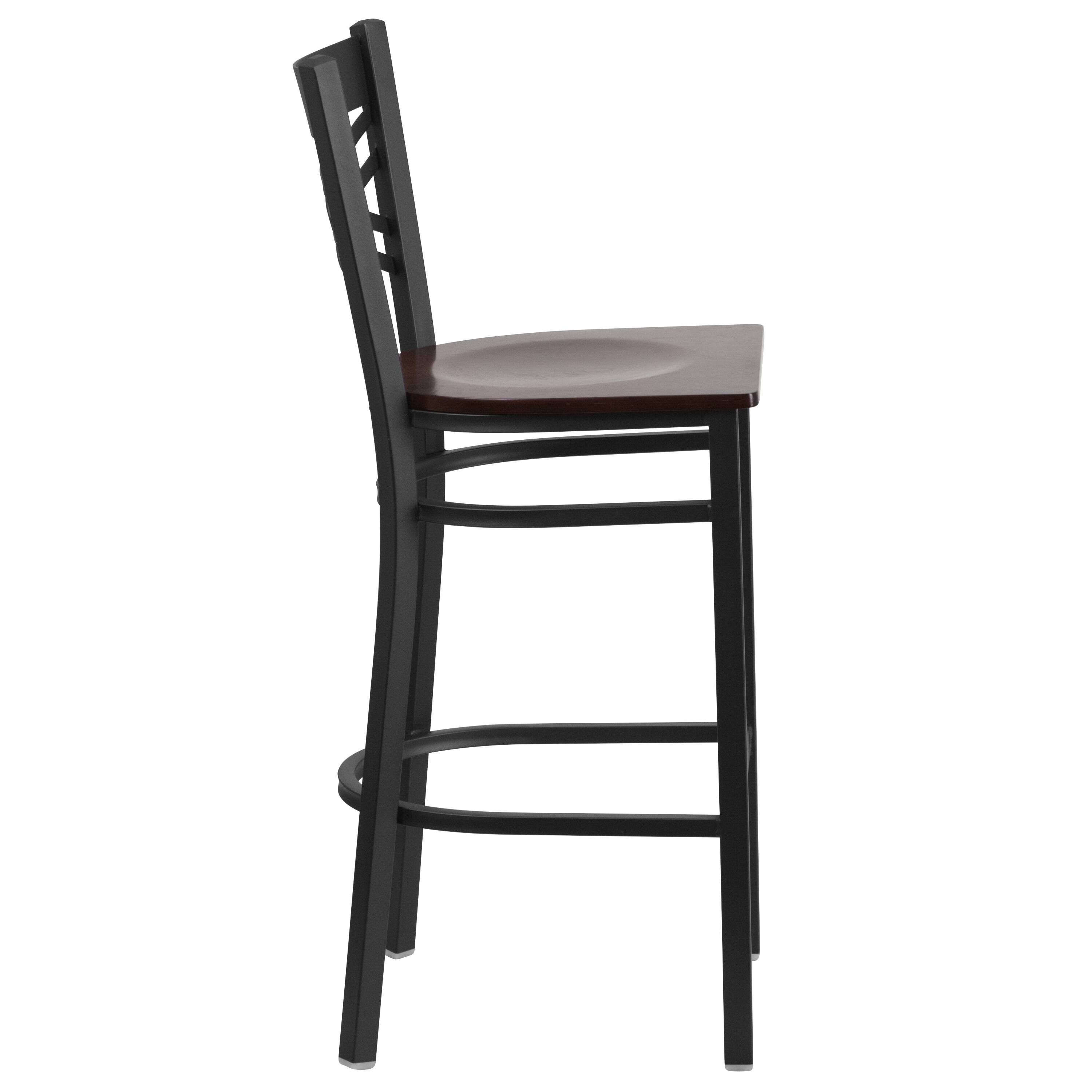 Alt View 5. Emma + Oliver - 2 Pack "X" Back Metal Restaurant Barstool - Walnut Wood Seat/Black Metal Frame.