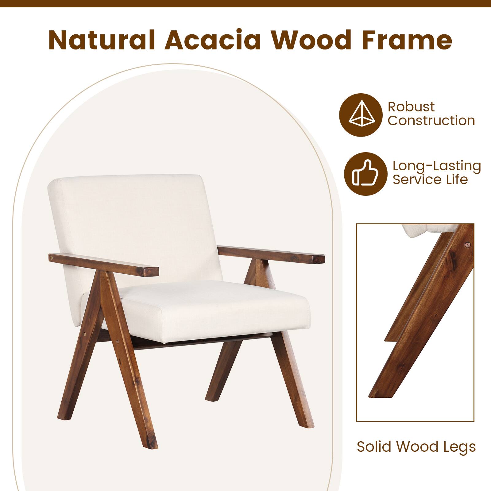 Natural Acacia Wood Frame
Robust Construction
Long-Lasting Service Life
Solid Wood Legs