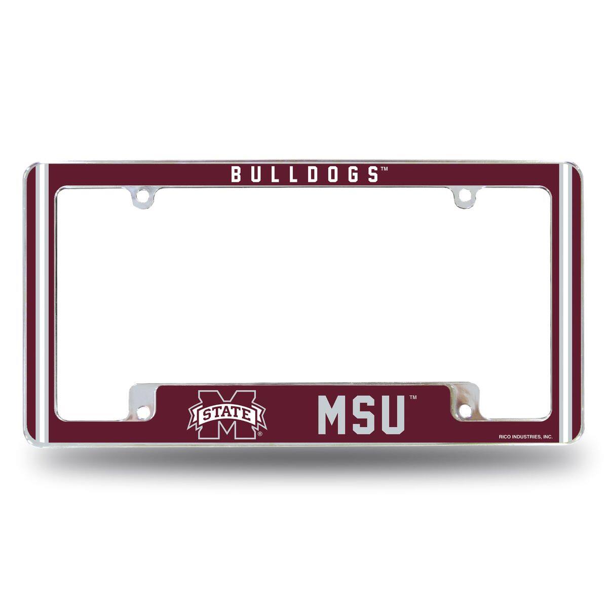 Mississippi State Bulldogs Chrome Metal License Plate Frame with Full Frame Team Color Graphics